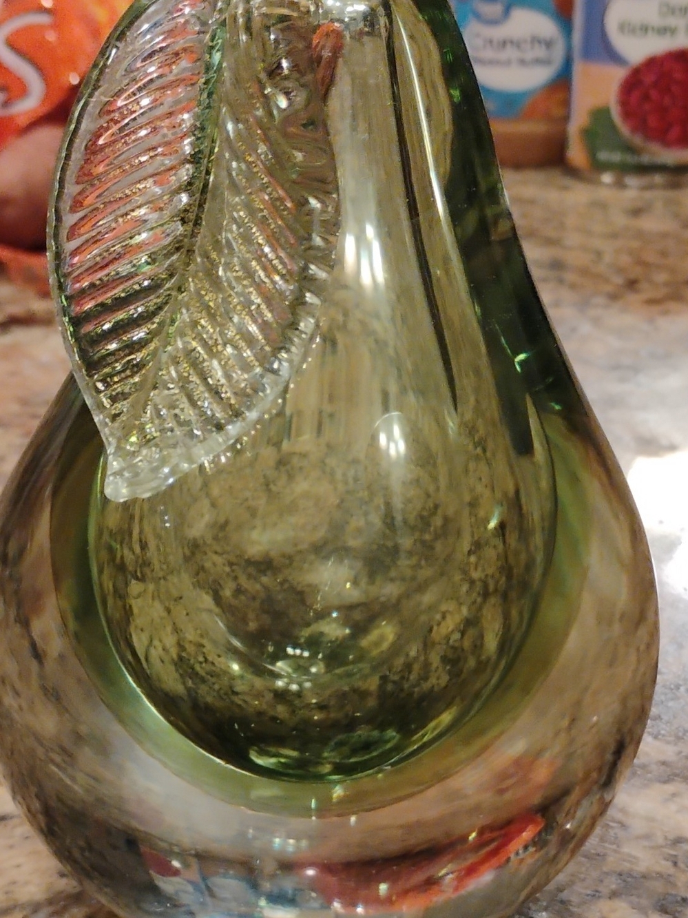 Murano Vintage Handblown Glass Pear Sculpture in Green